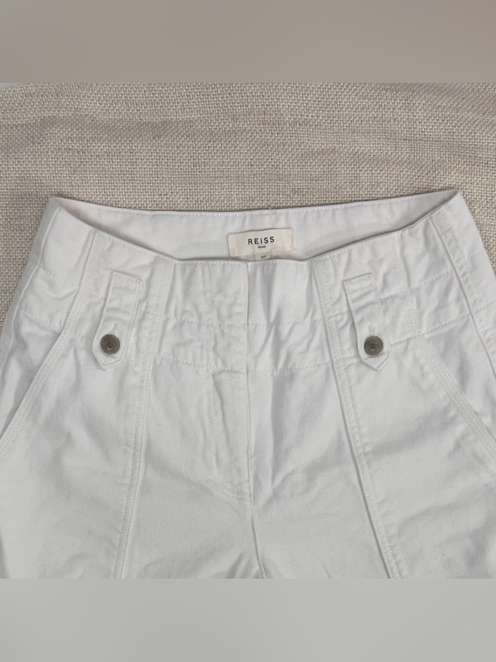 REISS Denim white utility-style jeans, size 10 UK (approx. US size 6) 🤍
